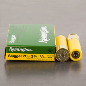 250rds - 20 Gauge Remington Slugger 2 3/4" 5/8 Ounce Hollow-Point Rifled Slug Ammo