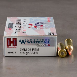 20rds – 7mm-08 Rem Hornady American Whitetail Tipped 139gr. SST Ammo