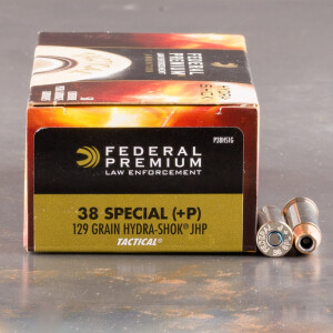 50rds – 38 Special +P Federal LE Tactical 129gr. Hydra-Shok JHP Ammo
