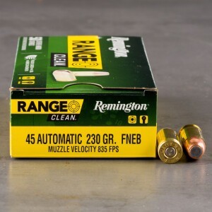 50rds – 45 ACP Remington Range Clean 230gr. FNEB Ammo