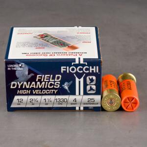25rds – 12 Gauge Fiocchi 2-3/4" 1-1/4oz. #4 Shot Ammo