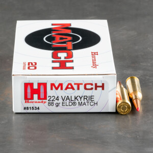 200rds - 224 Valkyrie Hornady 88gr. ELD Ammo