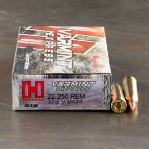 20rds - 22-250 Hornady 50gr. V-Max Polymer Tip Ammo