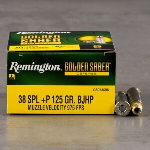 20rds – 38 Special +P Remington Golden Saber Defense 125gr. BJHP Ammo