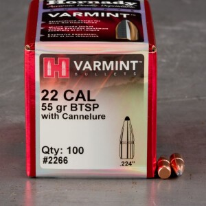100pcs - 22 Cal .224 Dia Hornady Varmint 55gr. SP w/ Cannelure Bullets