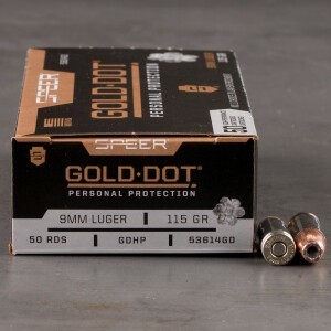 50rds – 9mm Speer Gold Dot 115gr. JHP Ammo