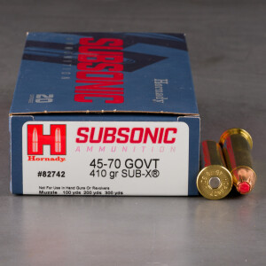 20rds – 45-70 Govt. Hornady Subsonic 410gr. Sub-X Ammo
