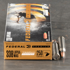 20rds – 338 Lapua Magnum Federal 250gr. Trophy Copper Ammo