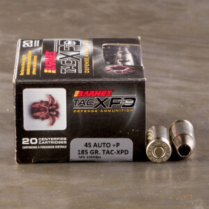 20rds – 45 ACP +P Barnes TAC-XPD 185gr. TAC-XP SCHP Ammo