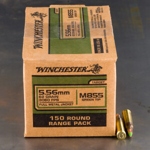 150rds – 5.56x45 Winchester 62gr. FMJ M855 Ammo