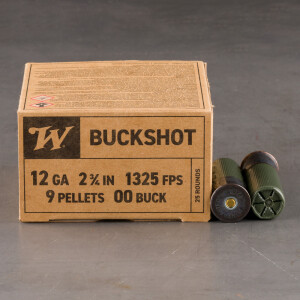 250rds – 12 Gauge Winchester Military Grade 2-3/4" 9 Pellets 00 Buckshot Ammo