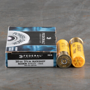5rds - 20 Gauge Federal Power-Shok 2 3/4" #3 Buckshot Ammo 5rds - 20 Gauge Federal Power-Shok 2 3/4" #3 Buckshot Ammo