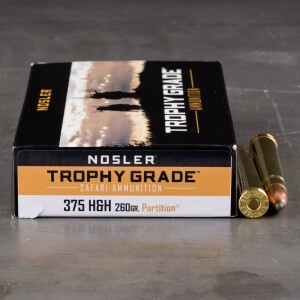 20rds – 375 H&H Magnum Nosler Custom Trophy Grade 260gr. Partition Ammo