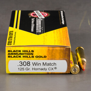 20rds – 308 Win Black Hills Gold 125gr. CX Ammo