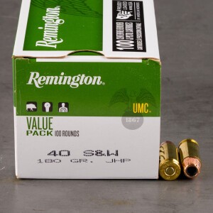 100rds - 40 S&W Remington UMC 180gr. JHP Ammo