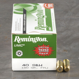 100rds - 40 S&W Remington UMC 180gr. MC Ammo