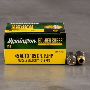 20rds – 45 ACP Remington Golden Saber Defense 185gr. BJHP Ammo