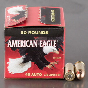 50rds – 45 ACP Federal American Eagle (Trayless) 230gr. FMJ Ammo