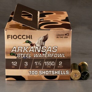 100rds – 12 Gauge Fiocchi Arkansas Steel 3" 1-1/5oz. #2 Steel Shot Ammo