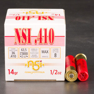 25rds - 410 Gauge NSI Skeet 2 1/2" Max Dram 1/2oz. #8 Shot Ammo