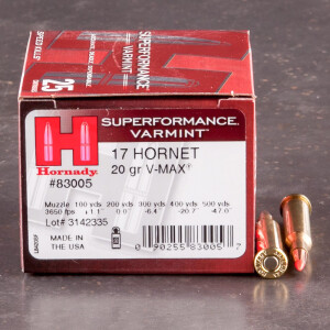 25rds – 17 Hornet Hornady Superformance Varmint 20gr. V-Max Ammo