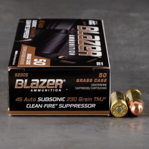 500rds – 45 ACP Blazer Brass Clean-Fire Suppressor 230gr. TMJ Ammo