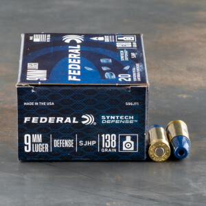 20rds – 9mm Federal Syntech Defense 138gr. SHP Ammo