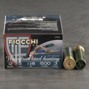 25rds - 12 Gauge Fiocchi Waterfowl 3" 1-1/8oz. #3 Steel Shot Ammo