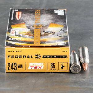 20rds – 243 Win Federal 85gr. Barnes TSX Ammo