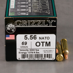 50rds – 5.56x45 Grizzly 69gr. OTM Ammo