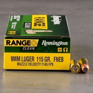 50rds – 9mm Remington Range Clean 115gr. FNEB Ammo