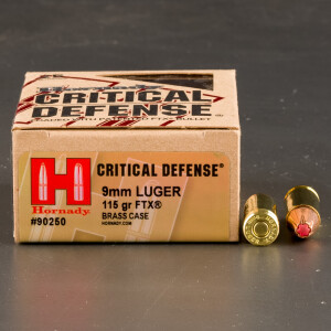 250rds - 9mm Hornady Critical Defense 115gr. HP Ammo