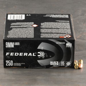 250rds – 9mm Federal Black Pack 115gr. FMJ Ammo