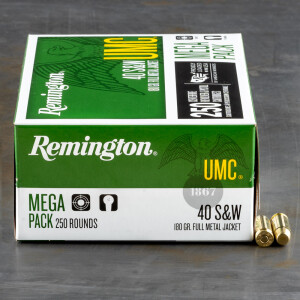250rds - 40 S&W Remington UMC Megapack 180gr. FMJ Ammo