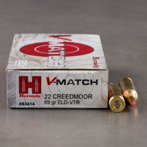 20rds – 22 Creedmoor Hornady V-Match 69gr. ELD-VT Ammo
