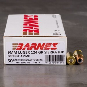 50rds – 9mm Barnes Defense 124gr. JHP Ammo