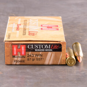 20rds - 243 Win. Hornady Custom Lite Reduced Recoil 87gr. SST Polymer Tip Ammo