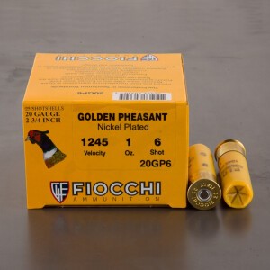 25rds - 20 Gauge Fiocchi 2 3/4" 1oz. #6 Shot Golden Pheasant Nickel Plated