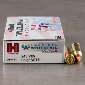 20rds – 243 Win Hornady American Whitetail Tipped 95gr. SST Ammo