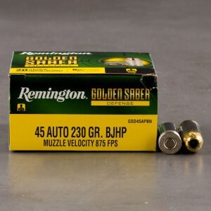 20rds – 45 ACP Remington Golden Saber Defense 230gr. BJHP Ammo