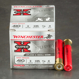25rds - 410 Gauge Winchester Super X High Brass 3" Max Dram 11/16oz. #4 Shot Ammo