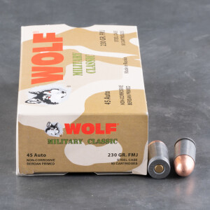 500rds – 45 ACP Wolf Military Classic 230gr. FMJ Ammo