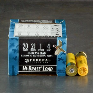 25rds – 20 Gauge Federal Game-Shok Hi-Brass 2-3/4" 1oz. #4 Shot Ammo 25rds – 20 Gauge Federal Game-Shok Hi-Brass 2-3/4" 1oz. #4 Shot Ammo