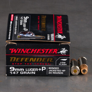 20rds – 9mm +P Winchester Defender 147gr. Bonded JHP Ammo