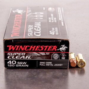 500rds – 40 S&W Winchester Super Clean 120gr. Lead-Free FMJ Ammo