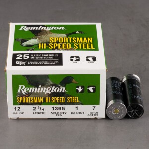 25rds - 12 Gauge Remington Sportsman Hi-Speed Steel 2 3/4" 1oz. #7 Shot Ammo