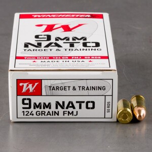 50rds - 9mm Winchester NATO Mil-Spec 124gr. FMJ Ammo