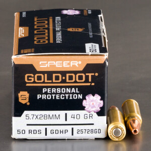 50rds – 5.7x28mm Speer Gold Dot 40gr. JHP Ammo