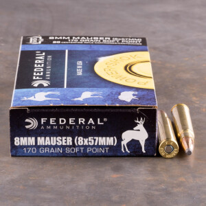 20rds - 8mm Mauser Federal Power-Shok 170gr. Soft Point Ammo