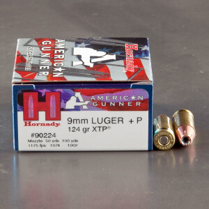 250rds – 9mm +P Hornady American Gunner 124gr. JHP Ammo